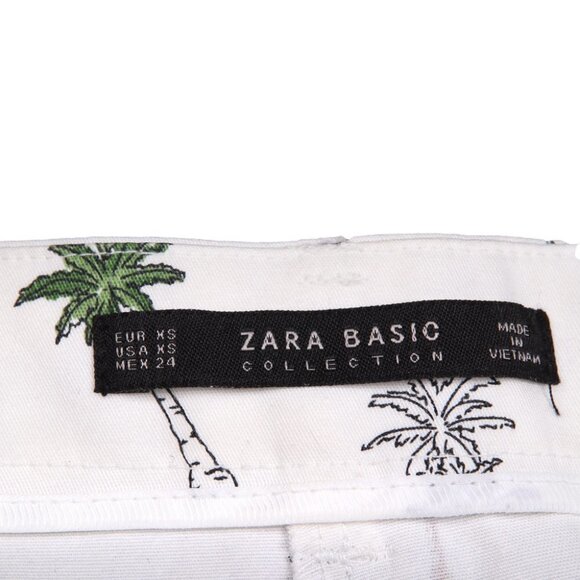 Zara Palm Tree Shorts Belted Stretch Tropical High Waist White Green Tan XS - Picture 8 of 10